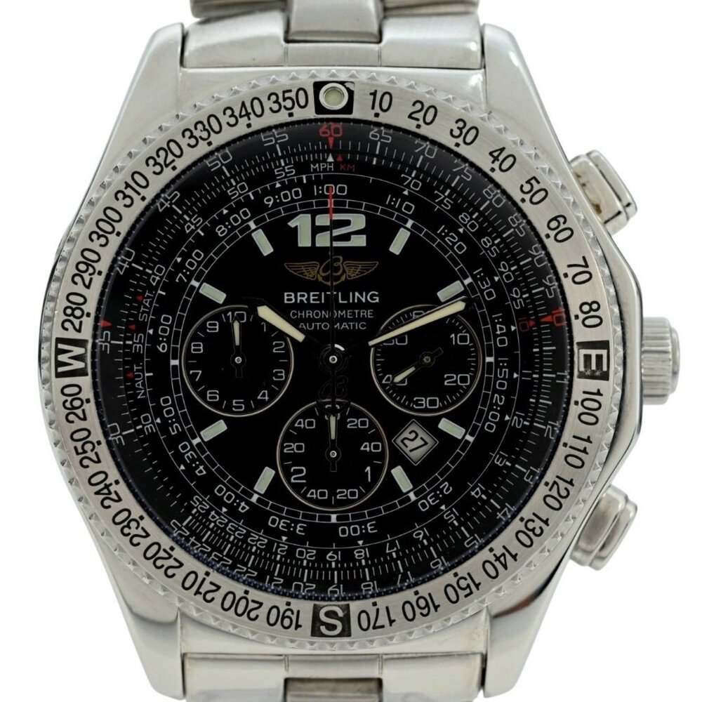 Breitling Men's 43mm B-2 Automatic Black Dial Chronograph SS Watch- Ref: A42362!